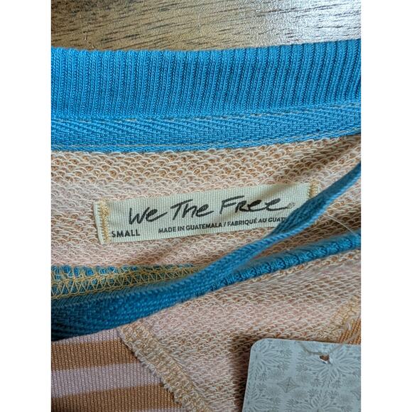 We The Free Sweatshirt Women S Pink Brown Stripe Classic Oversized Crew Neck NWT - Picture 3 of 4